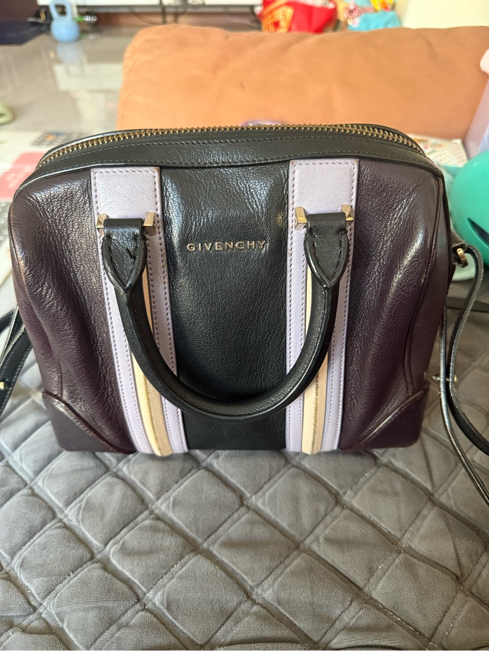 Givenchy Two-Tone Leather Satchel in Black, Purple and Cream